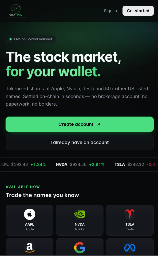 OpenTrade — The World's Stock Market on Solana