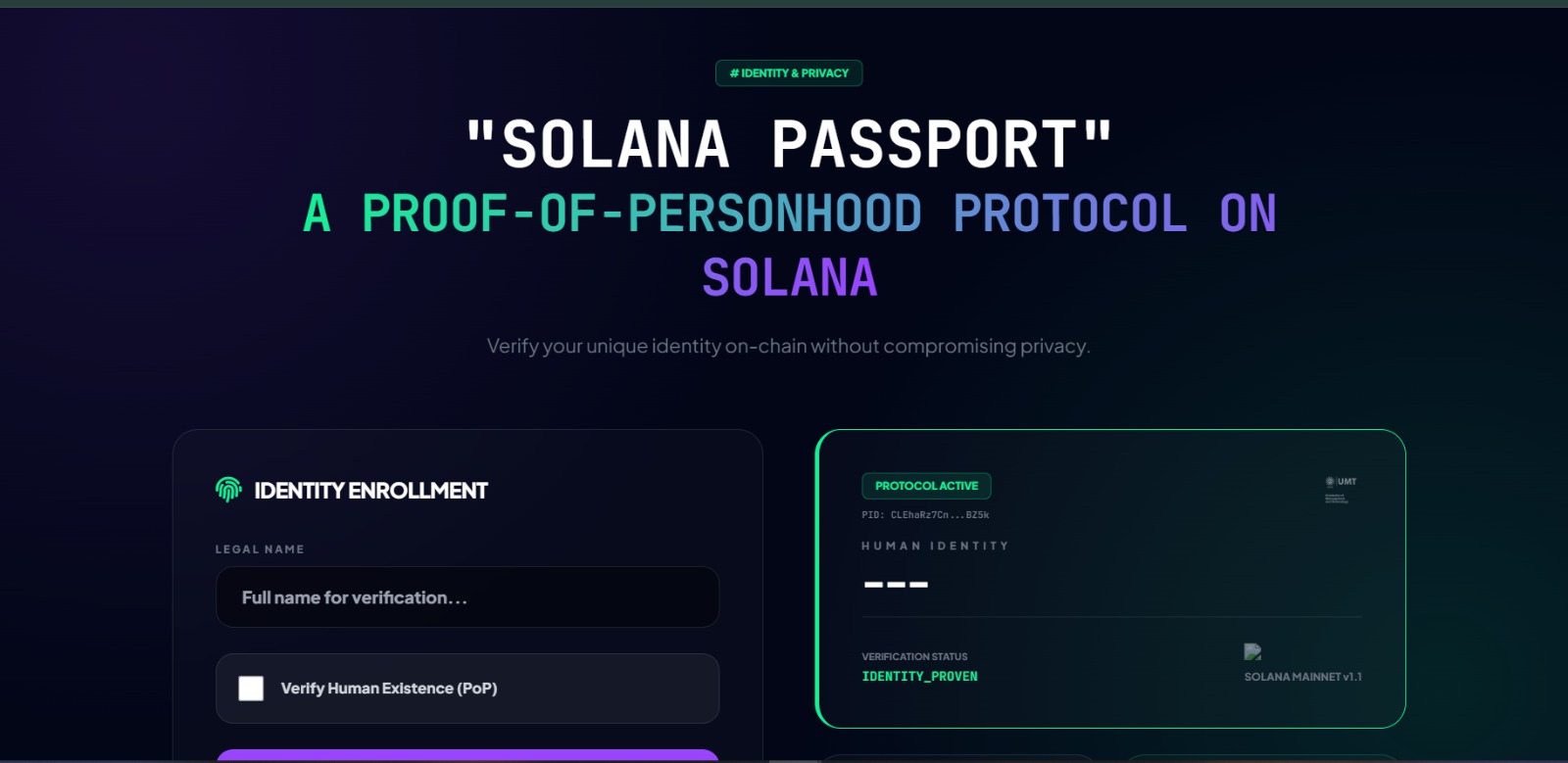 "Solana Passport" a Proof-of-Personhood protocol on Solana.